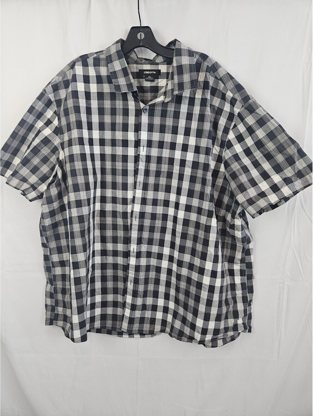 Claiborne Men's 3XL Black and White Checkered Short Sleeve